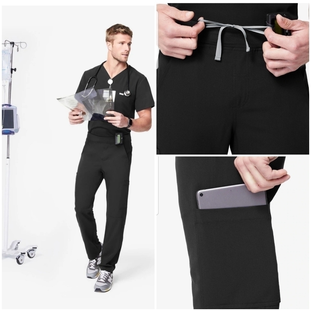 FIGS Axim Cargo Scrub Pants, Color  Black, Size S.